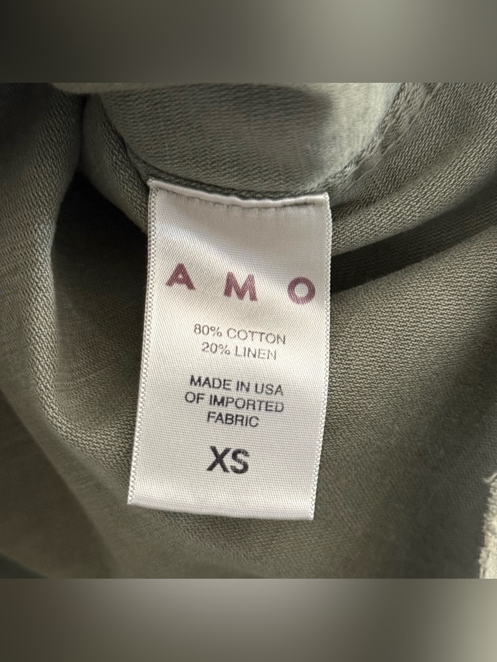 AMO Olive Green  Cropped Oversized Style Cotton Linen Button-Up Shirt - Picture 6 of 12